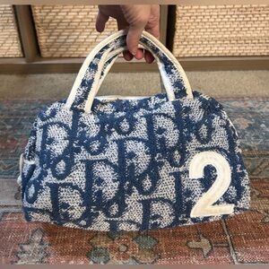 DIOR VTG Y2K Trotter No. 2 Bag Handbag Cotton Blue White Galliano Vintage Rare